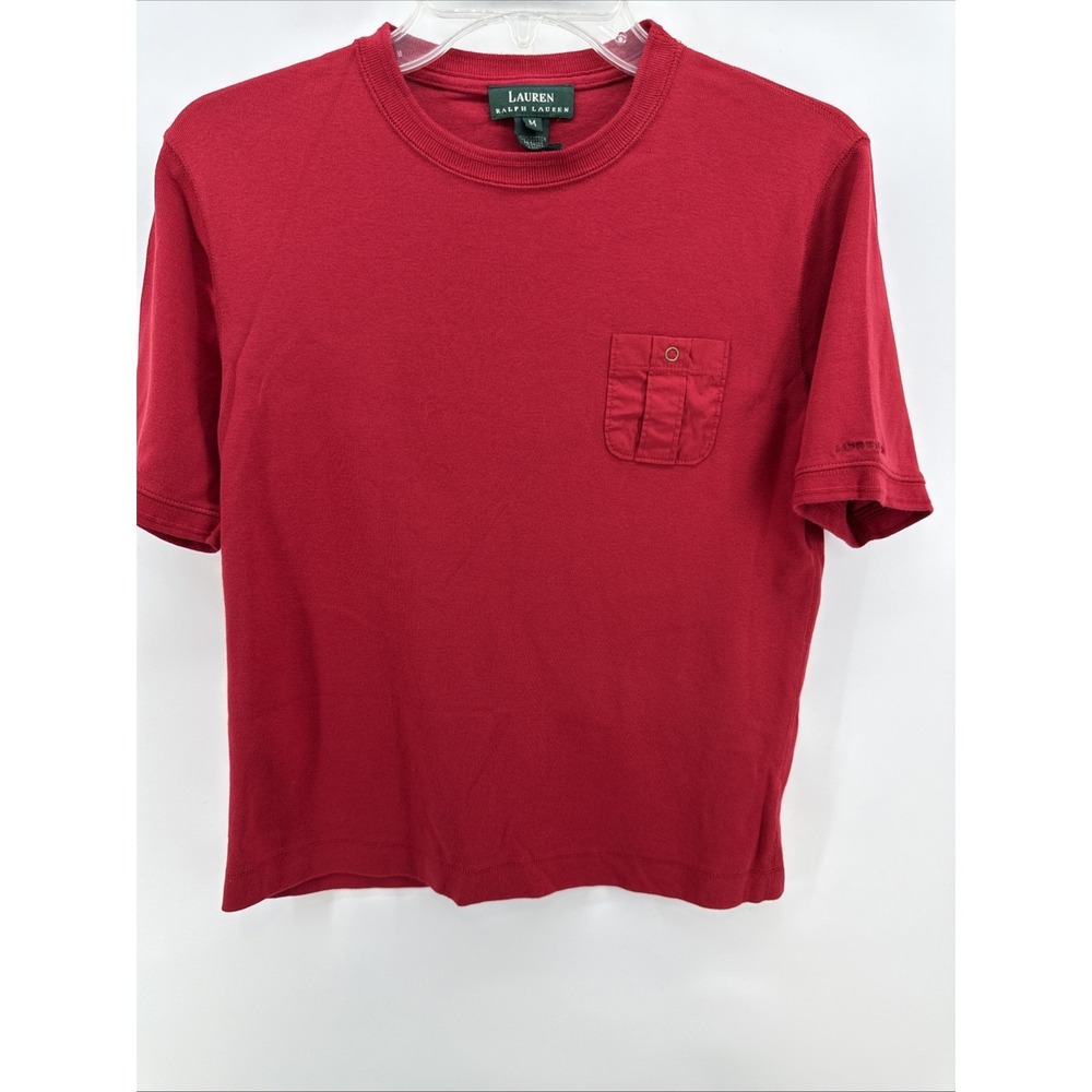 Lauren Ralph Lauren‎ Women's M Red Cotton 1 Pocket T Shirt Crew Neck